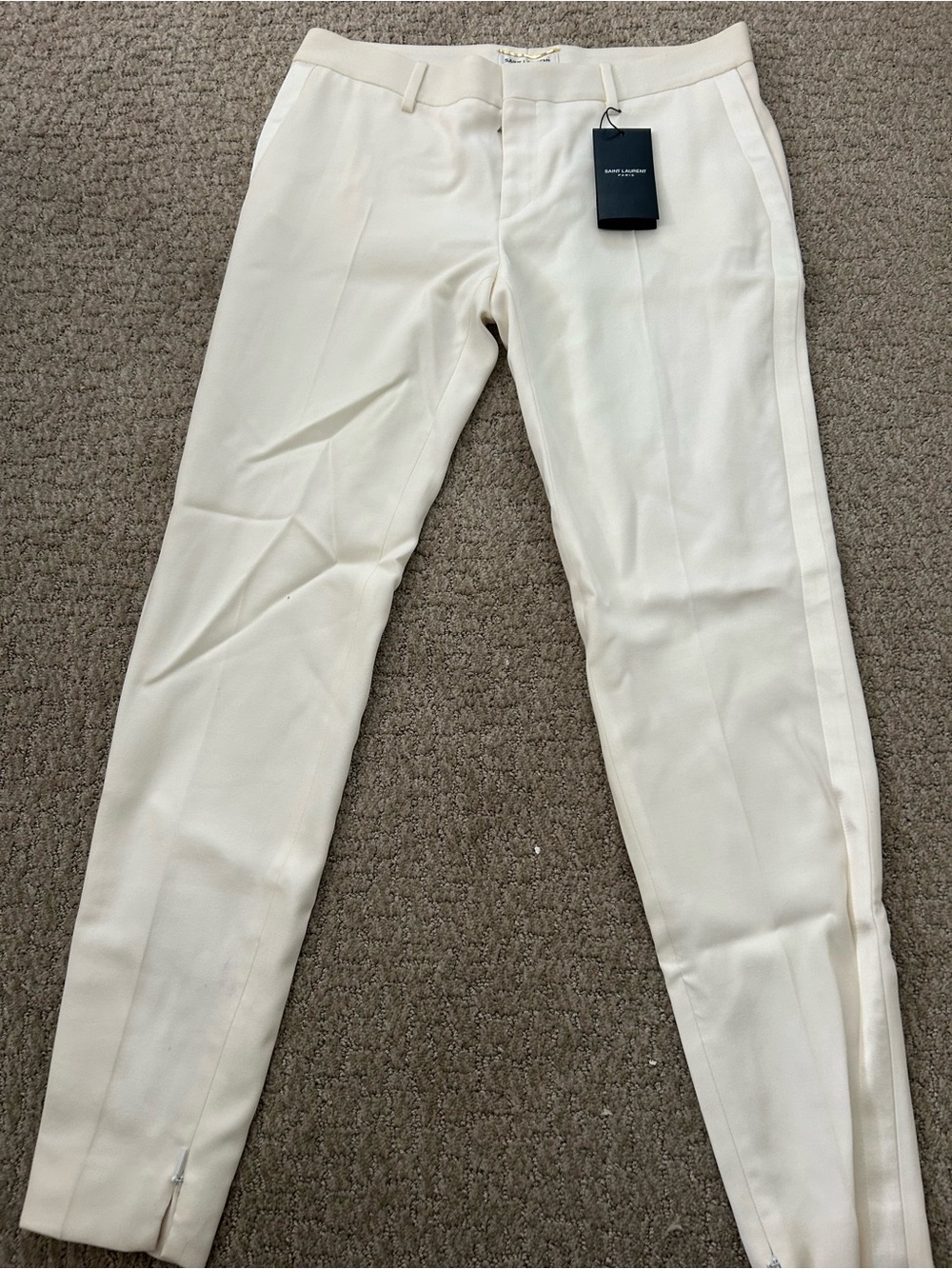 Saint Laurent Cream Skinny Tuxedo Stripe Pants
